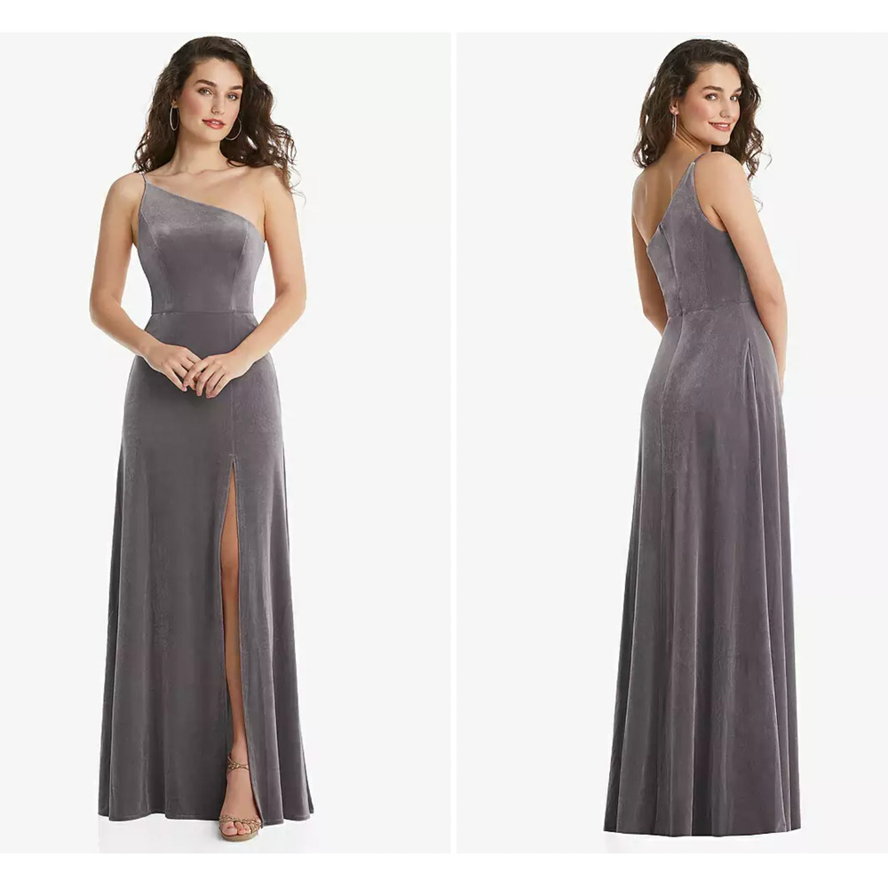AFTER SIX‎ 1556 SIZE 8 ONE-SHOULDER VELVET MAXI DRESS POCKETS GRAY $206 NEW